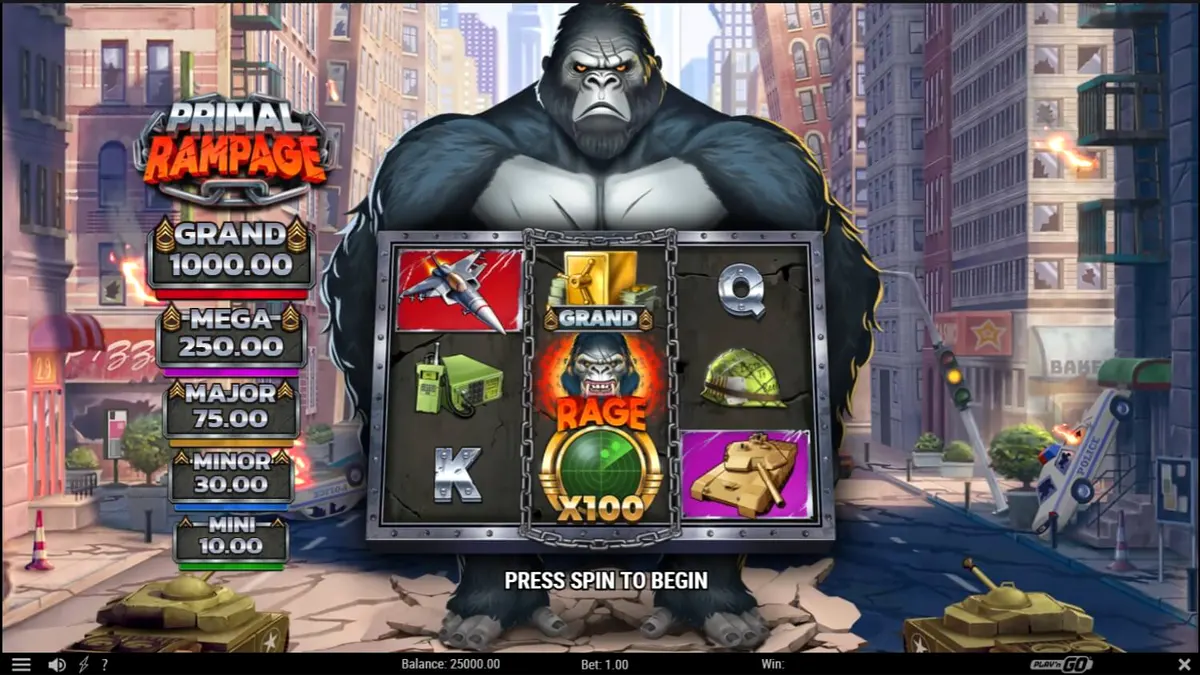 Primal Rampage slot game featuring a giant ape in a jungle setting