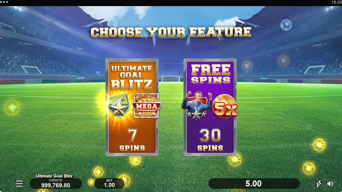 Tampilan visual lapangan sepak bola dalam slot Ultimate Goal Blitz