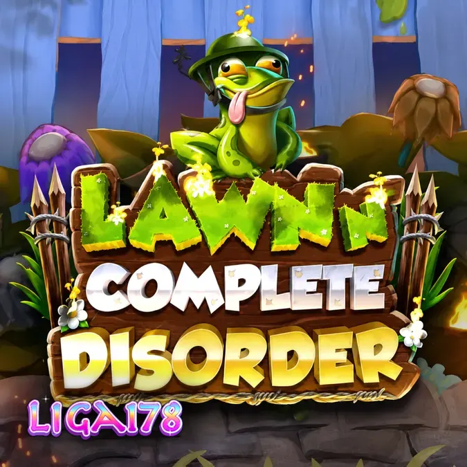 Tampilan visual slot Lawn N’ Complete Disorder dengan karakter kurcaci taman dan sayuran mutan.